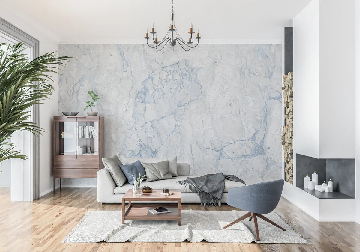 Ethereal Blue and White Marble Slab Wall Mural