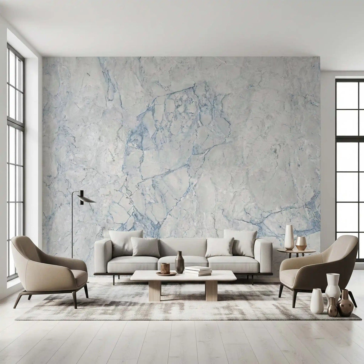 Ethereal Blue and White Marble Slab Wall Mural