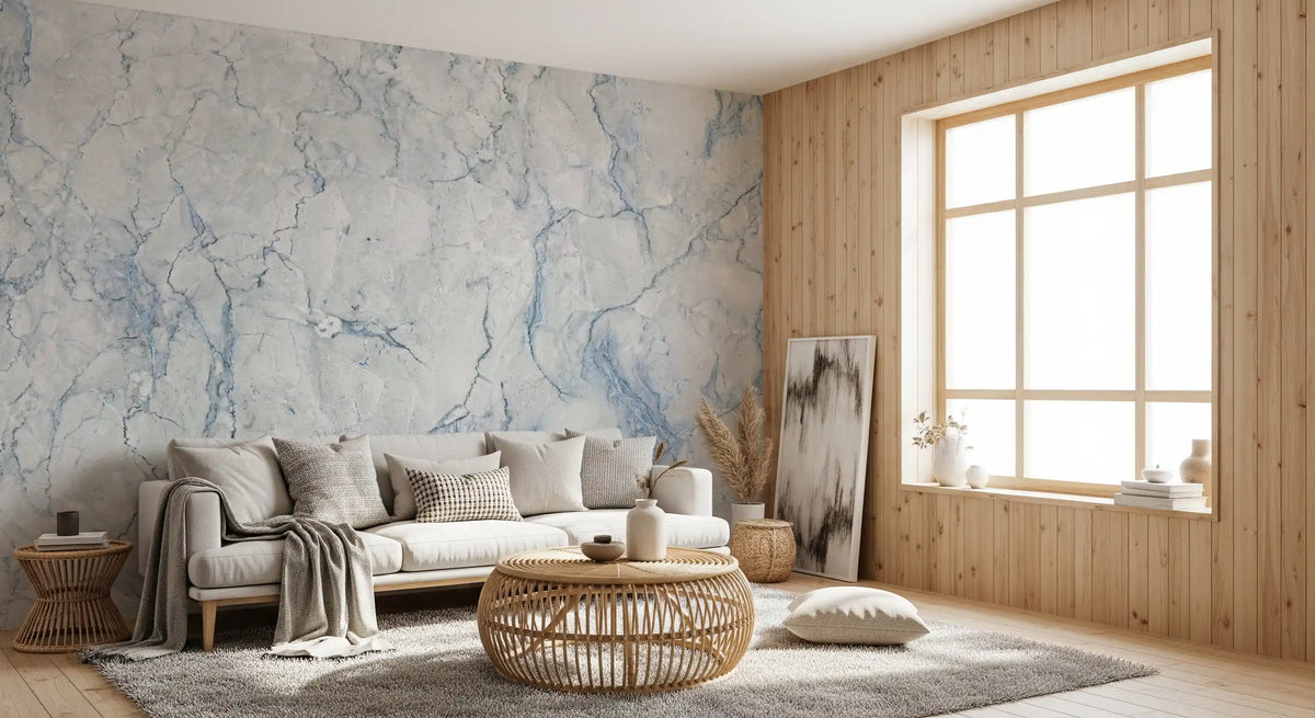 Serene Blue Veined Marble Texture Wall Mural
