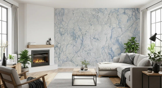 Serene Blue Veined Marble Texture Wall Mural
