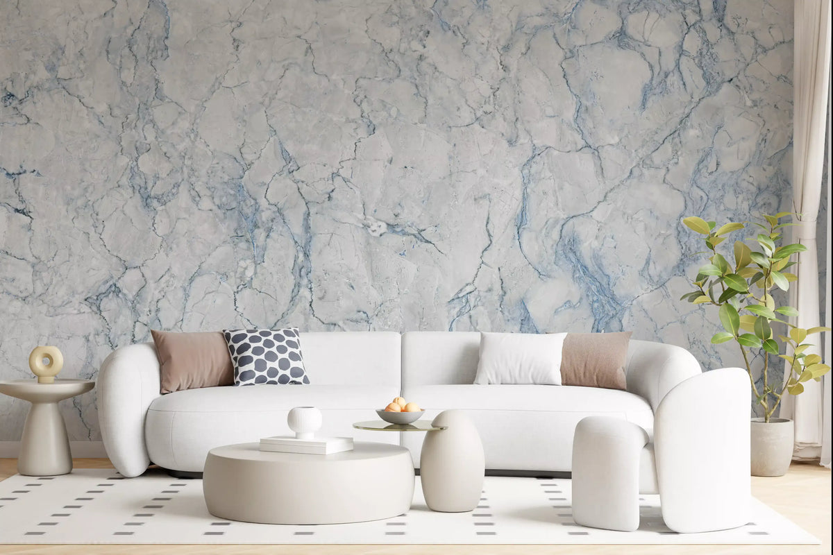 Serene Blue Veined Marble Texture Wall Mural