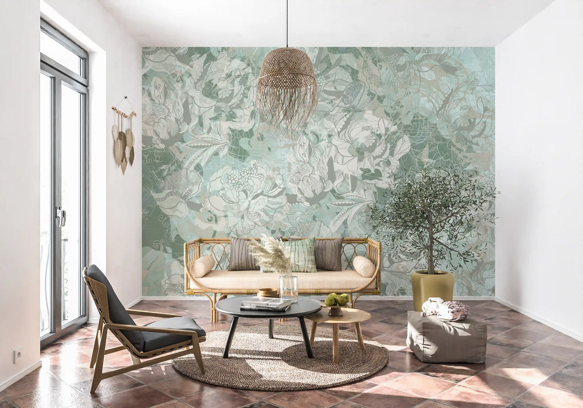 Rich Sage Olive Botanical Floral Wall Mural Wall Mural