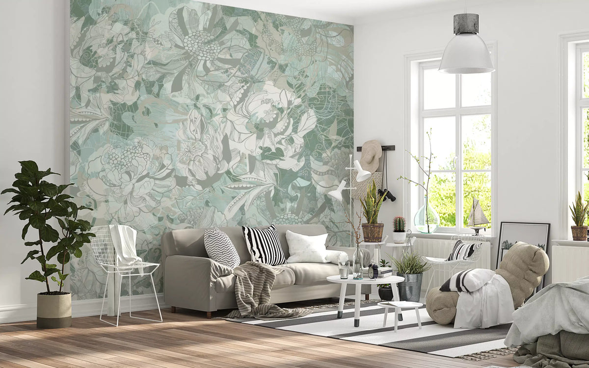Rich Sage Olive Botanical Floral Wall Mural Wall Mural