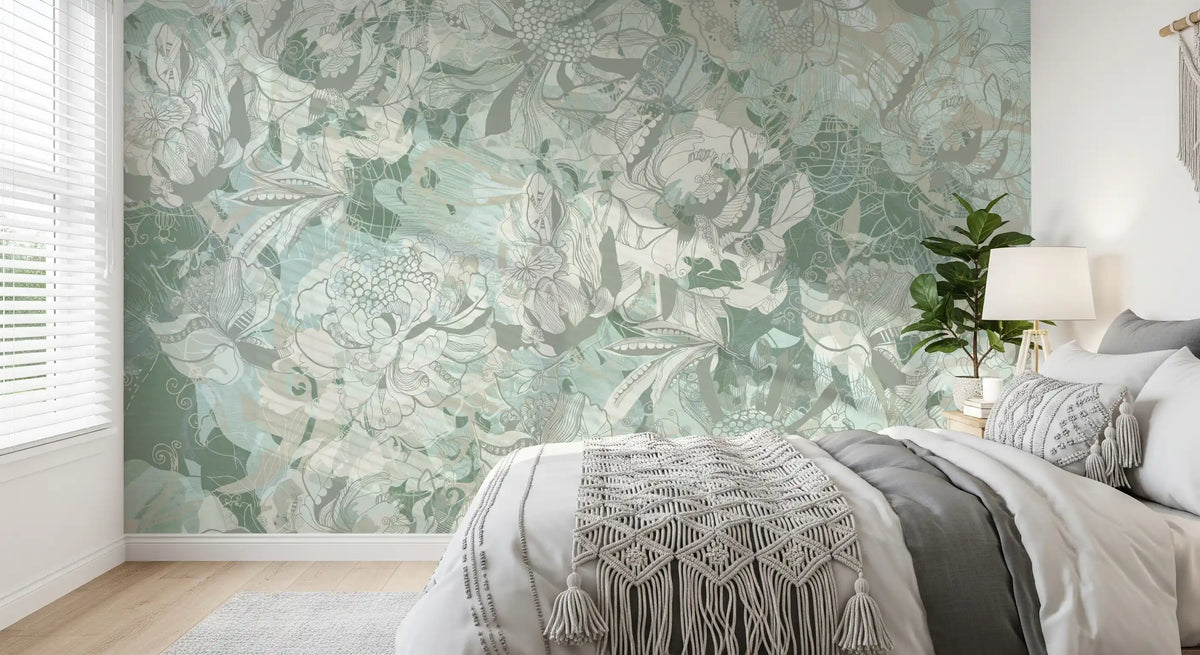 Rich Sage Olive Botanical Floral Wall Mural Wall Mural