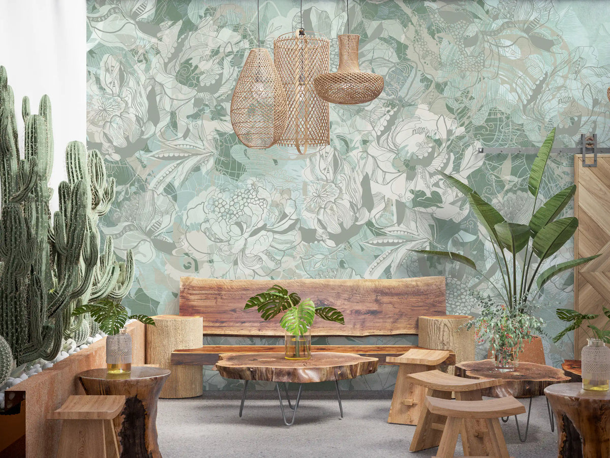 Rich Sage Olive Botanical Floral Wall Mural Wall Mural