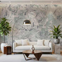Misty Slate Ice Teal Botanical Floral Wall Mural Wall Mural
