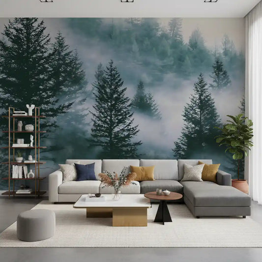 Misty Alpine Forest Serenity Wall Mural