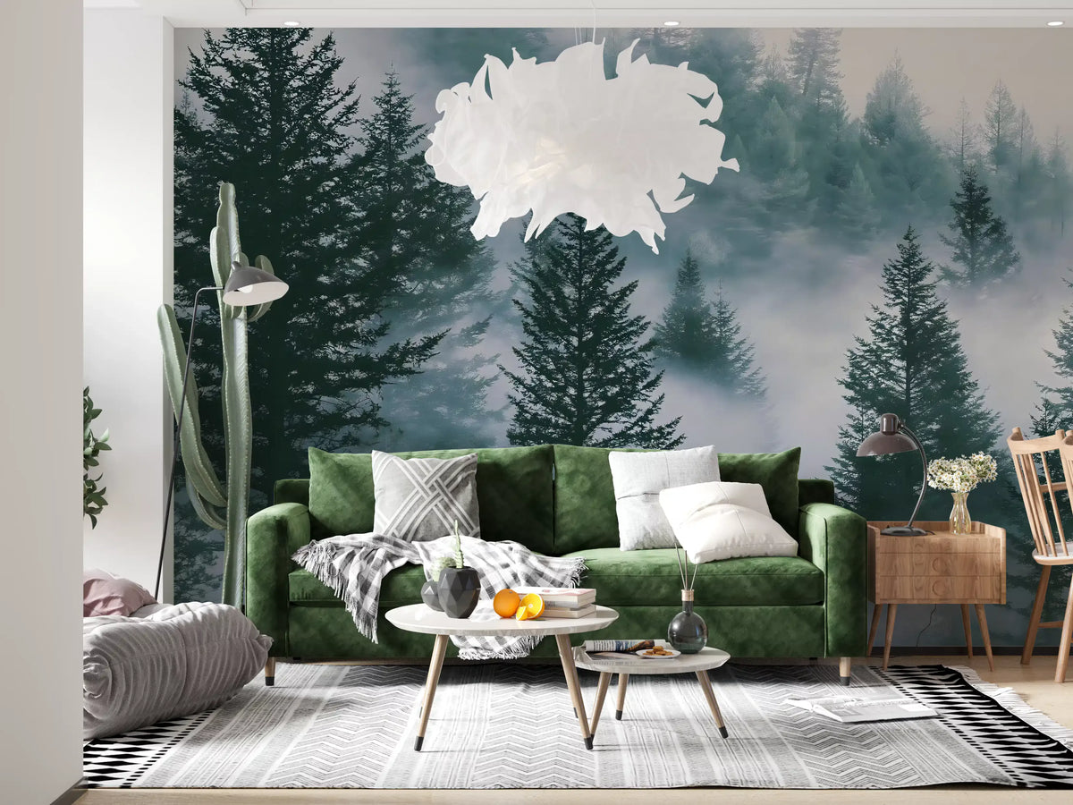 Misty Alpine Forest Serenity Wall Mural
