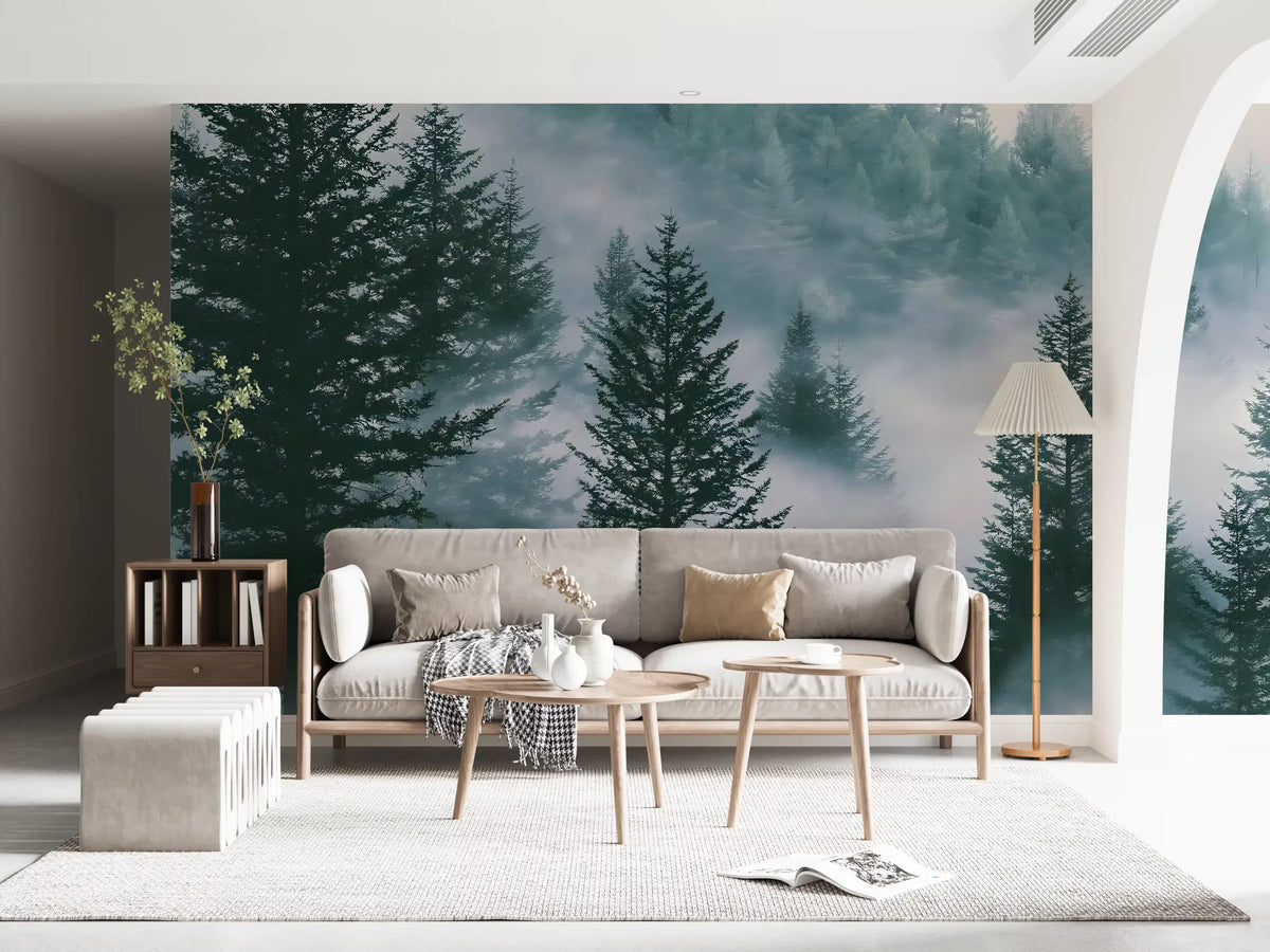 Misty Alpine Forest Serenity Wall Mural
