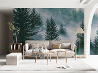 Misty Alpine Forest Serenity Wall Mural