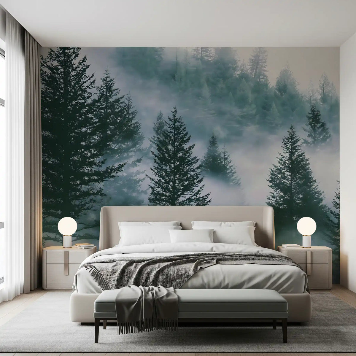 Misty Alpine Forest Serenity Wall Mural