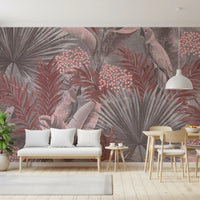 Muted Pink Cockatoo Tropical Foliage Wall Mural