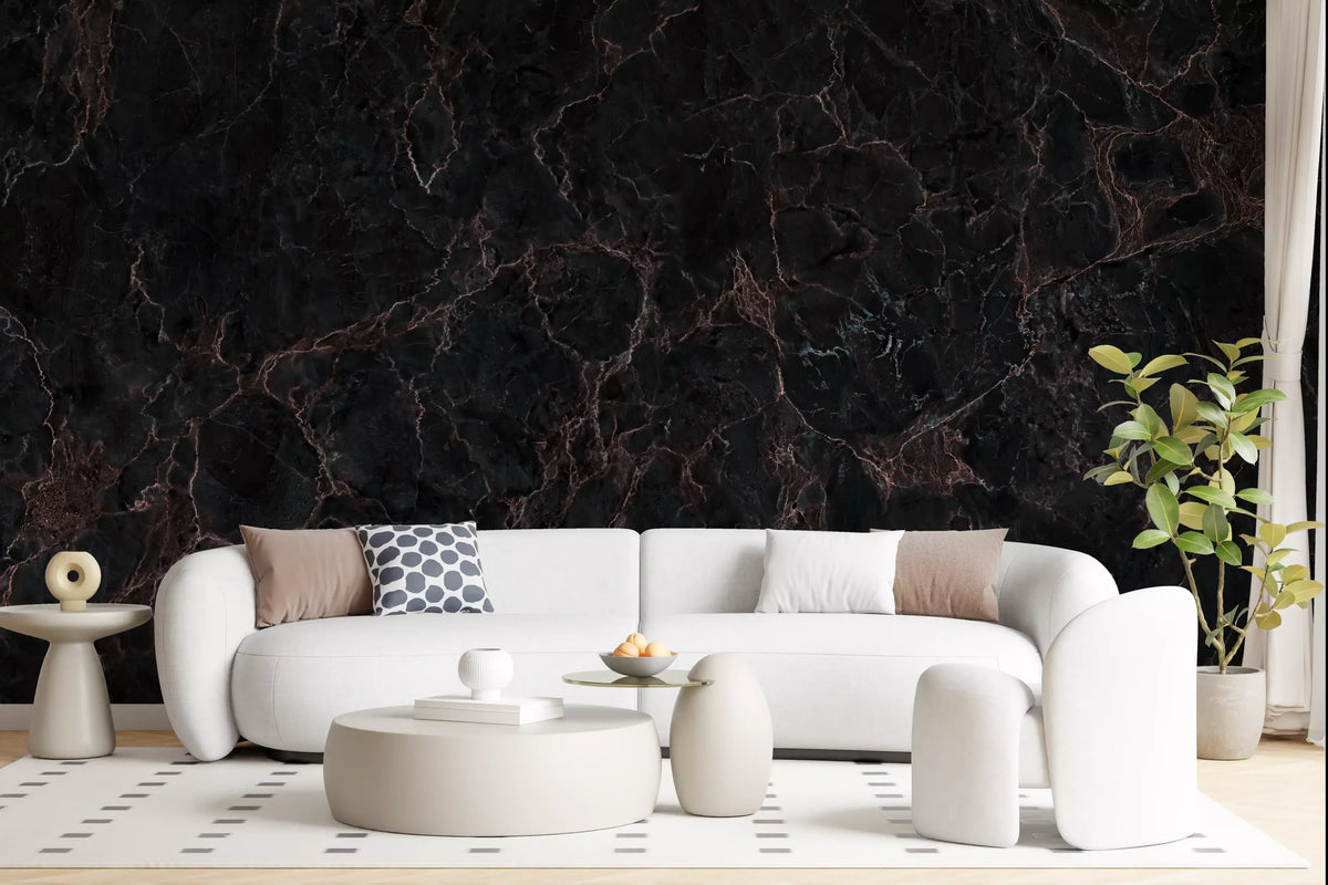 Midnight Obsidian Veins Wall Mural