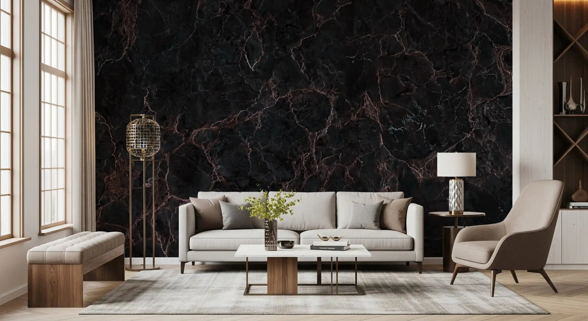 Midnight Obsidian Veins Wall Mural