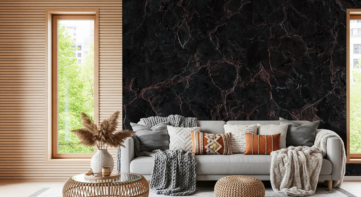 Midnight Obsidian Veins Wall Mural
