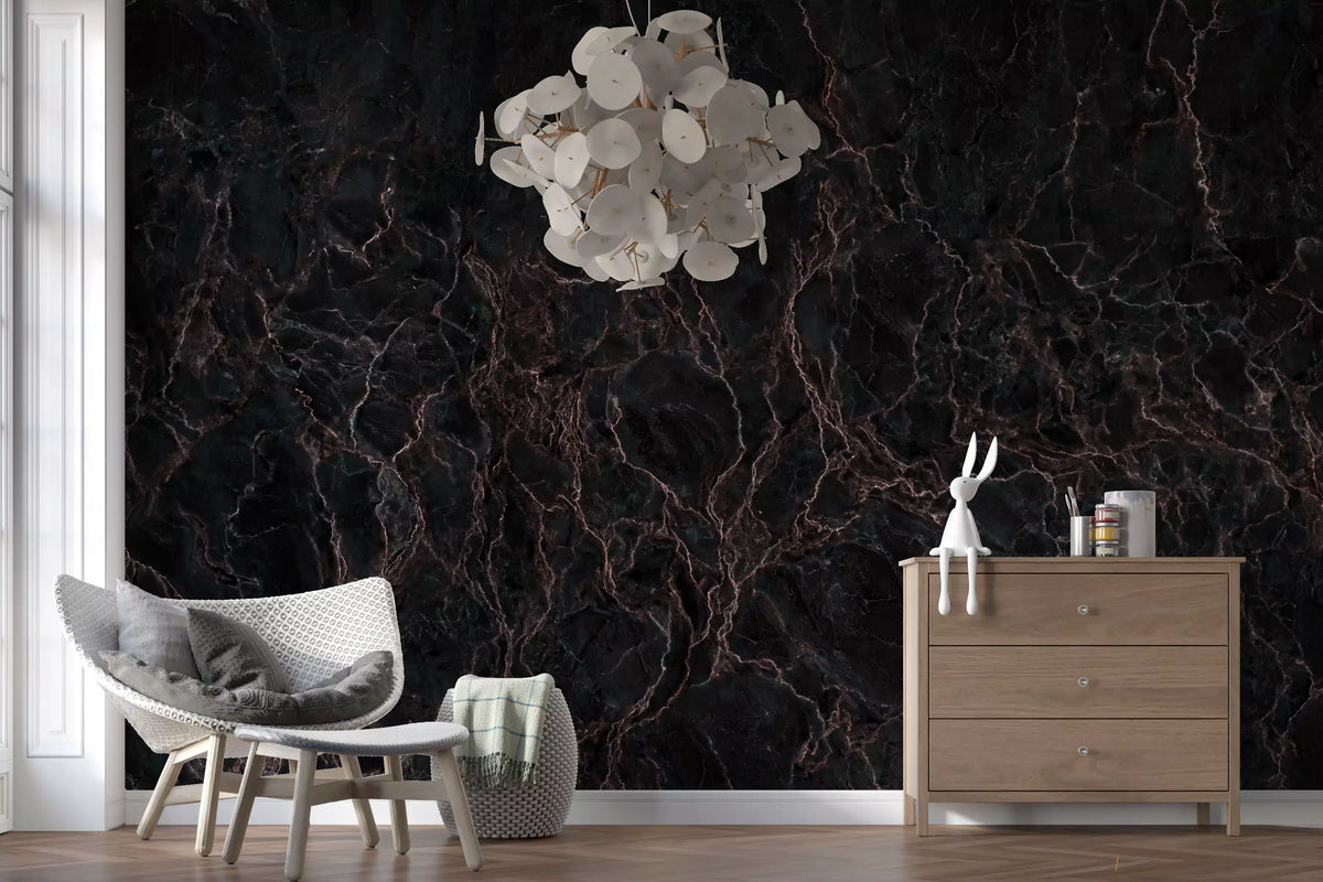 Midnight Rose Veined Marble Wall Mural