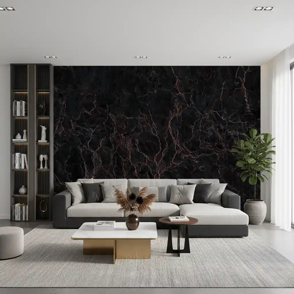 Midnight Rose Veined Marble Wall Mural