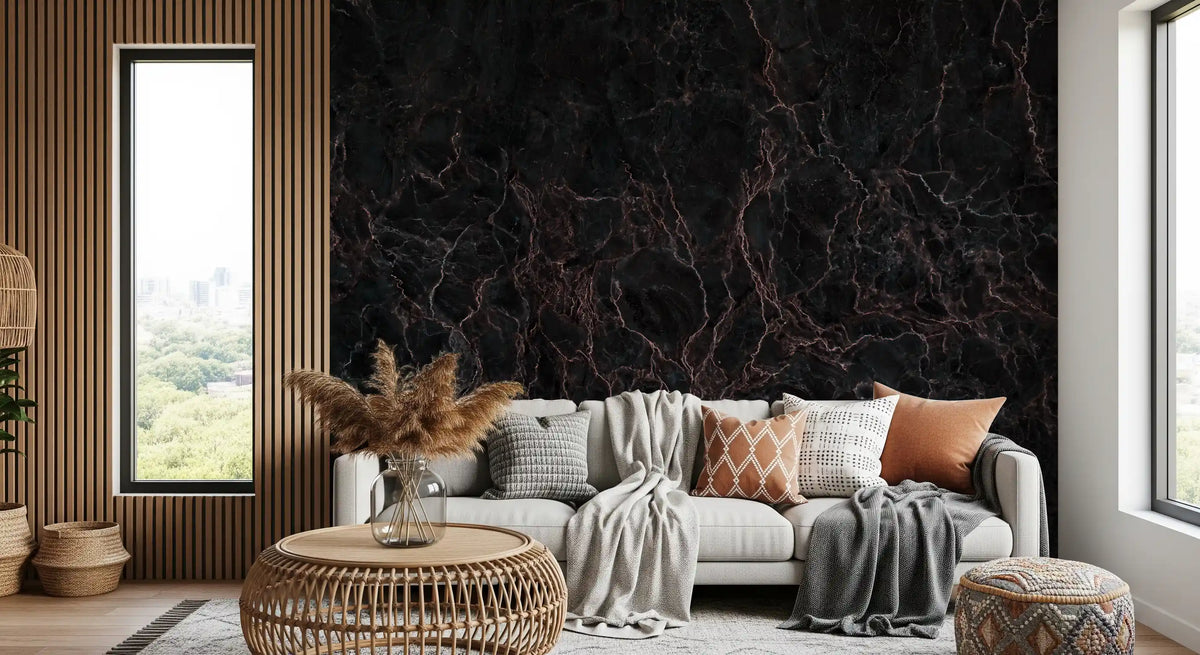 Midnight Rose Veined Marble Wall Mural