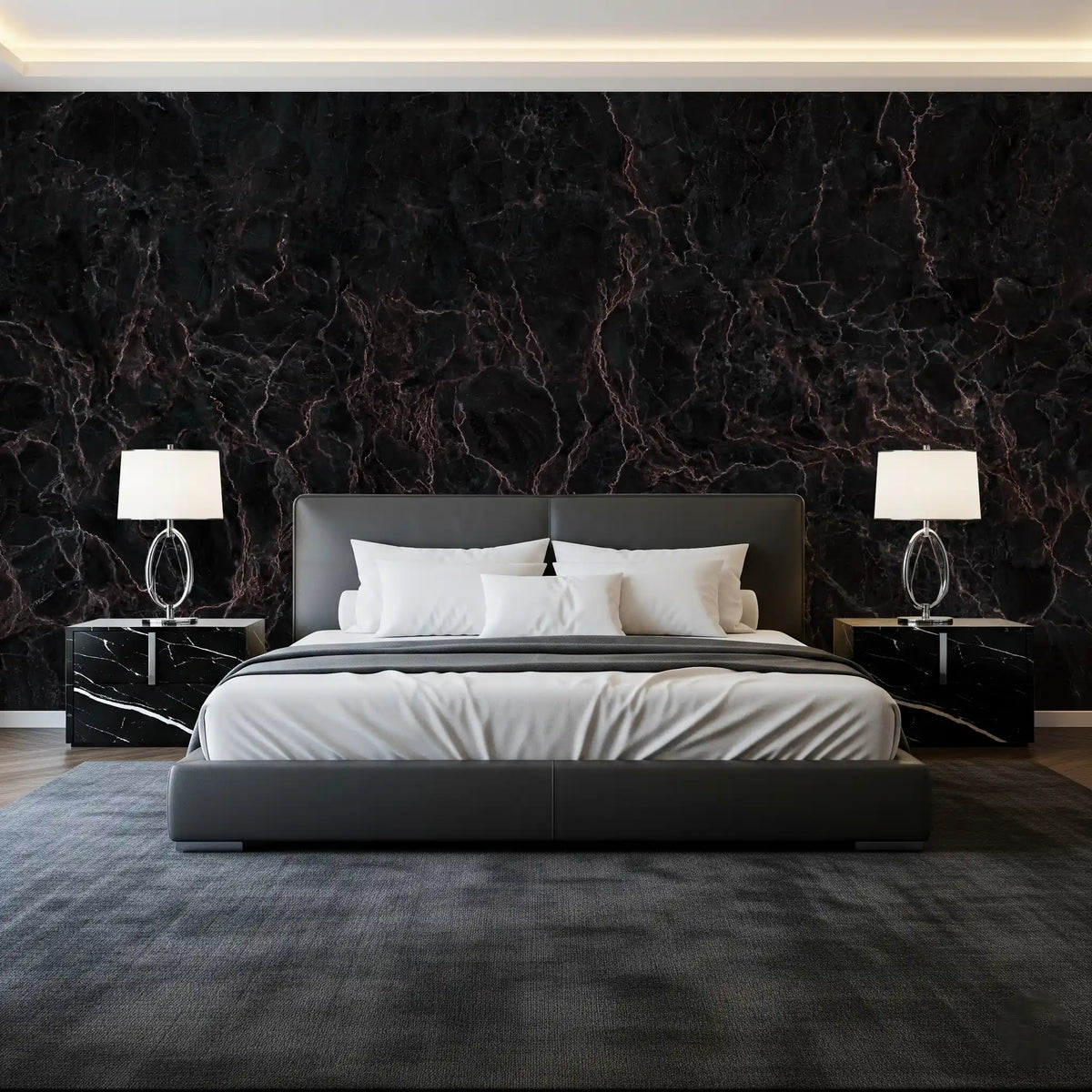 Midnight Rose Veined Marble Wall Mural