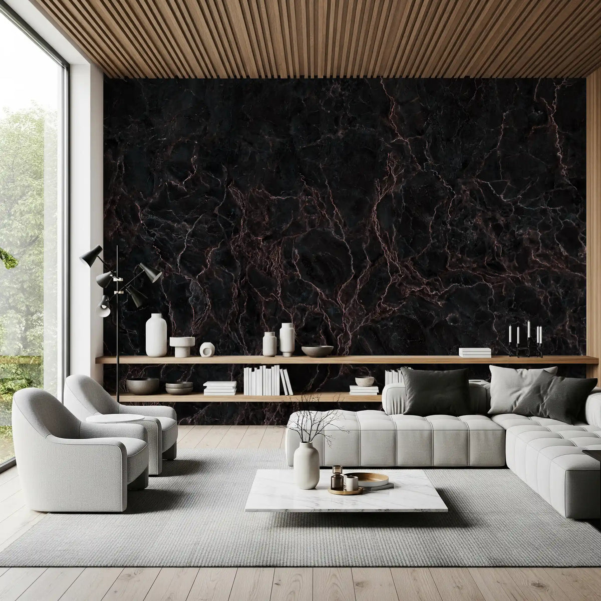 Midnight Rose Veined Marble Wall Mural