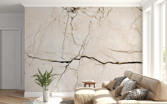 Cream and Charcoal Vein Marble Wall Mural
