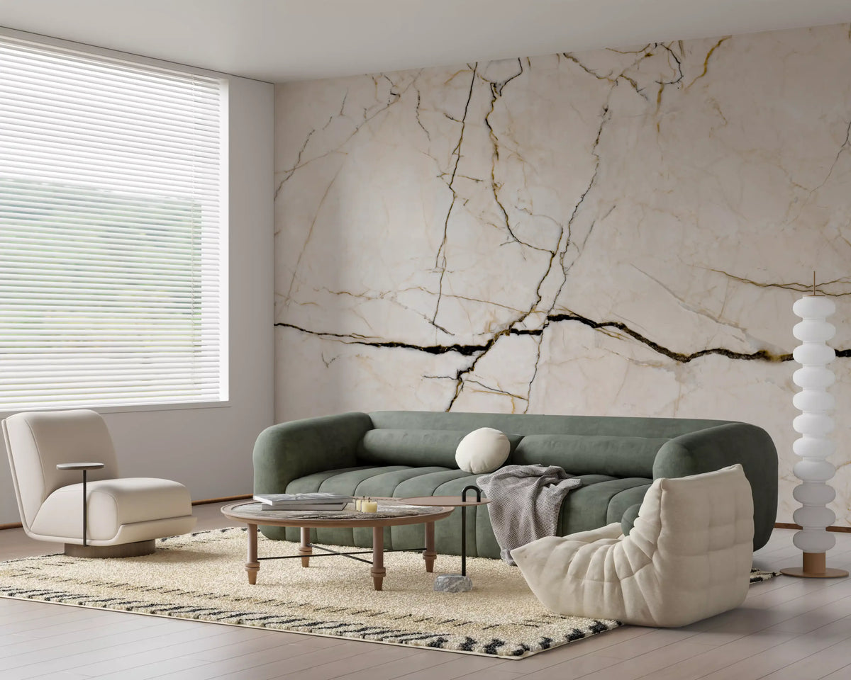 Cream and Charcoal Vein Marble Wall Mural