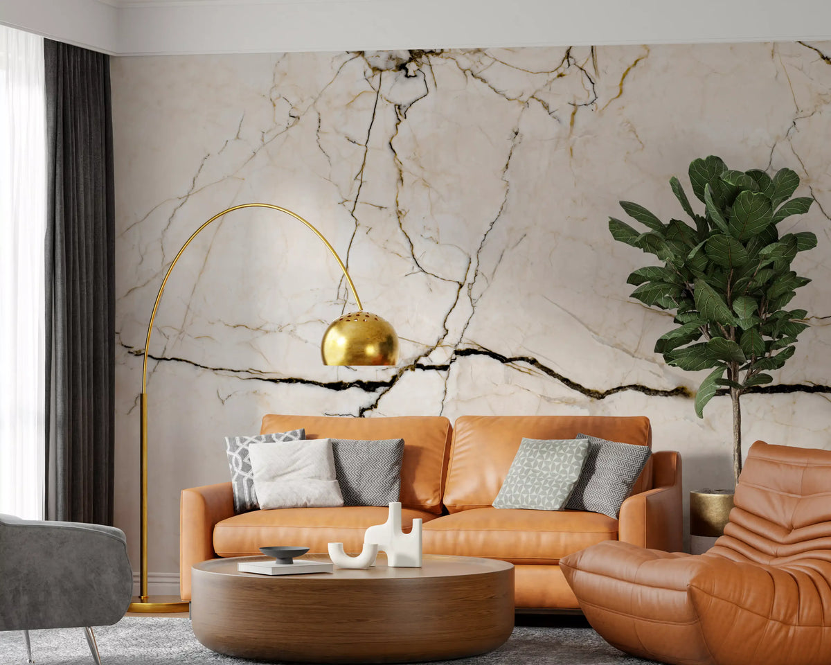 Cream and Charcoal Vein Marble Wall Mural
