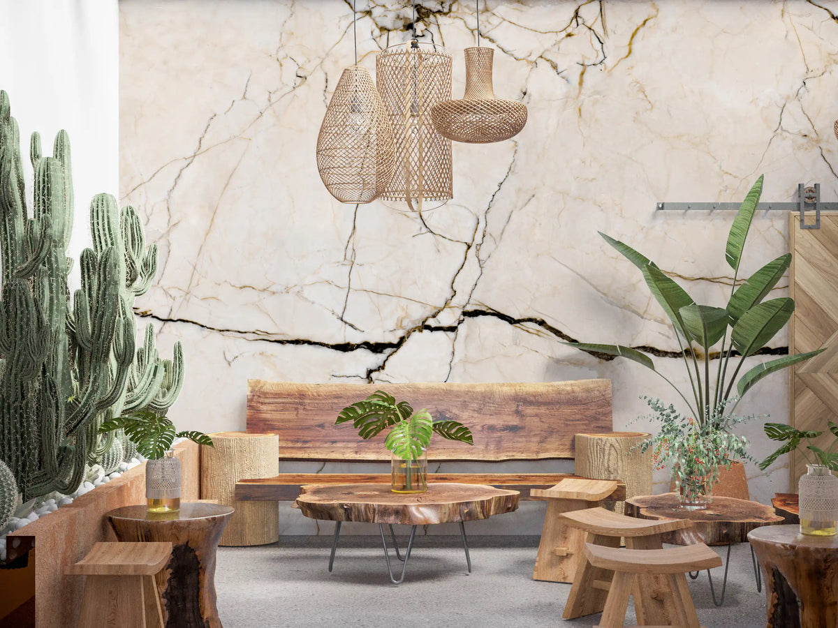 Cream and Charcoal Vein Marble Wall Mural