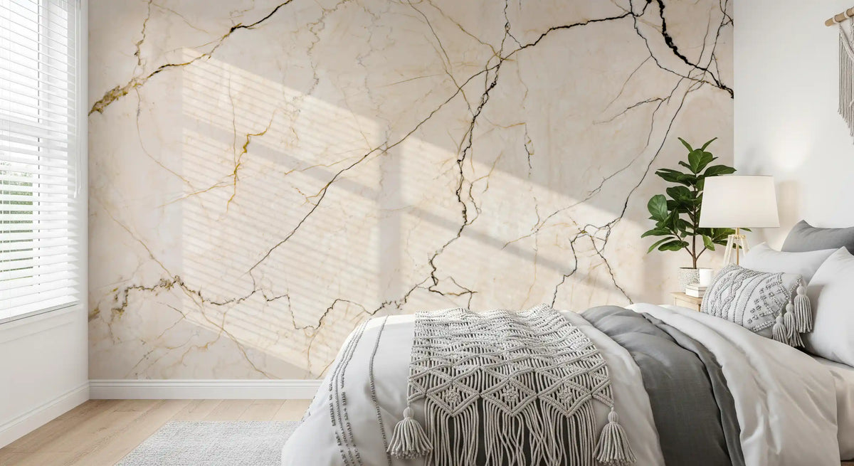 Cream and Charcoal Vein Stone Wall Mural