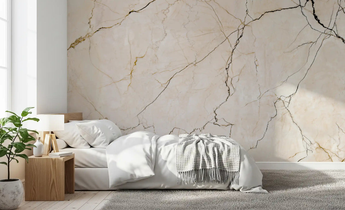 Cream and Charcoal Vein Stone Wall Mural