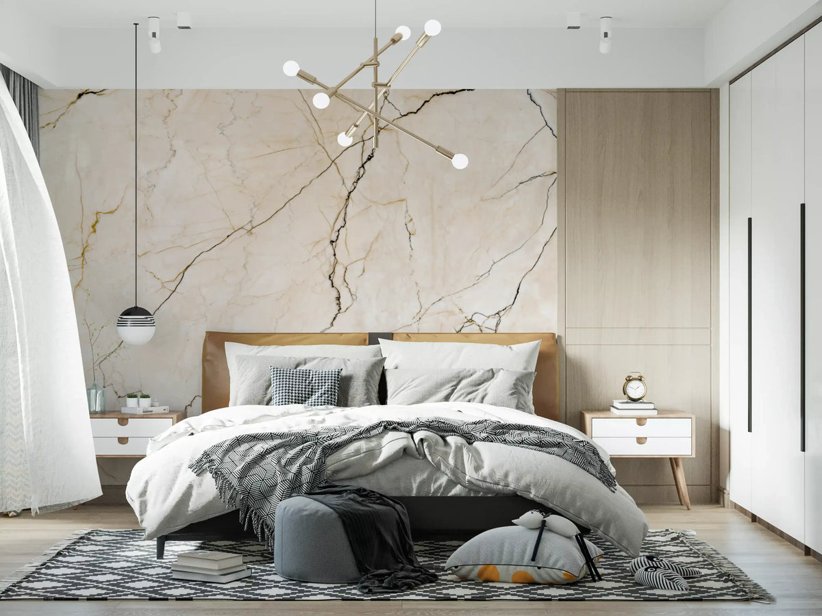 Cream and Charcoal Vein Stone Wall Mural