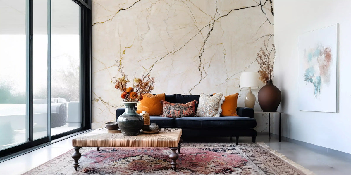 Cream and Charcoal Vein Stone Wall Mural