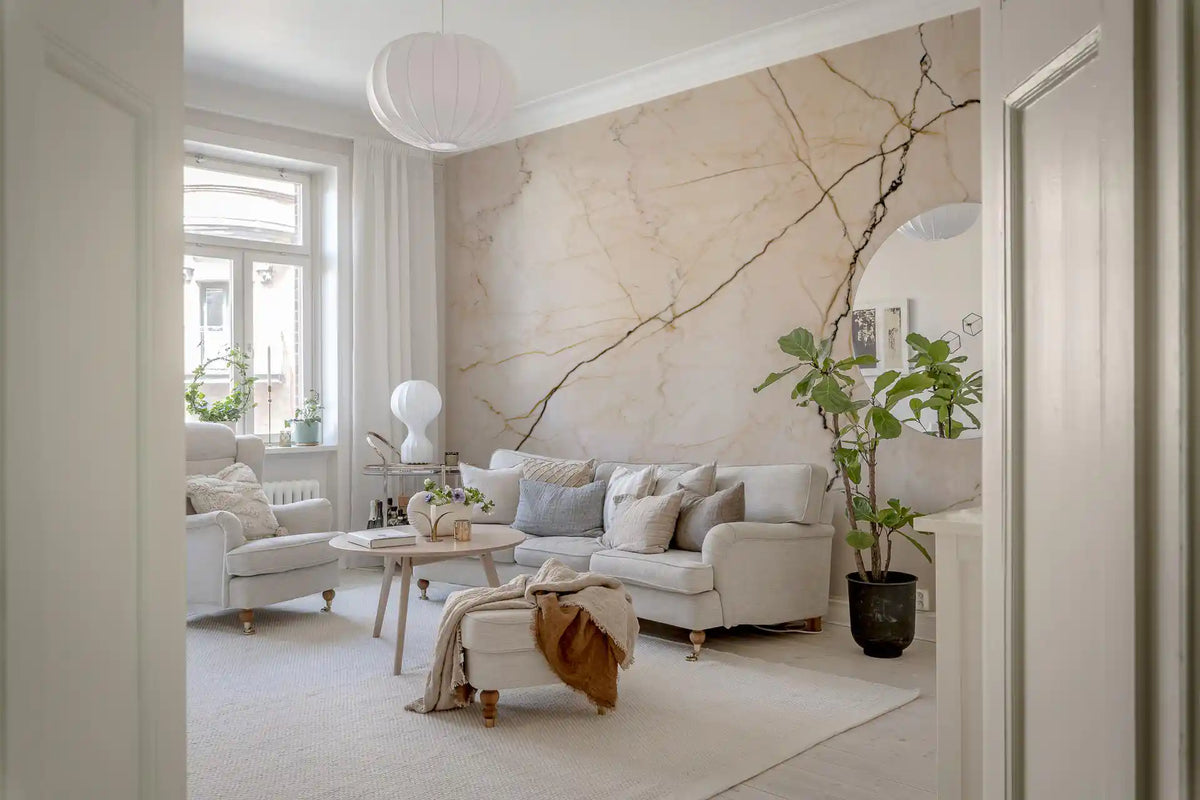 Cream and Charcoal Vein Stone Wall Mural
