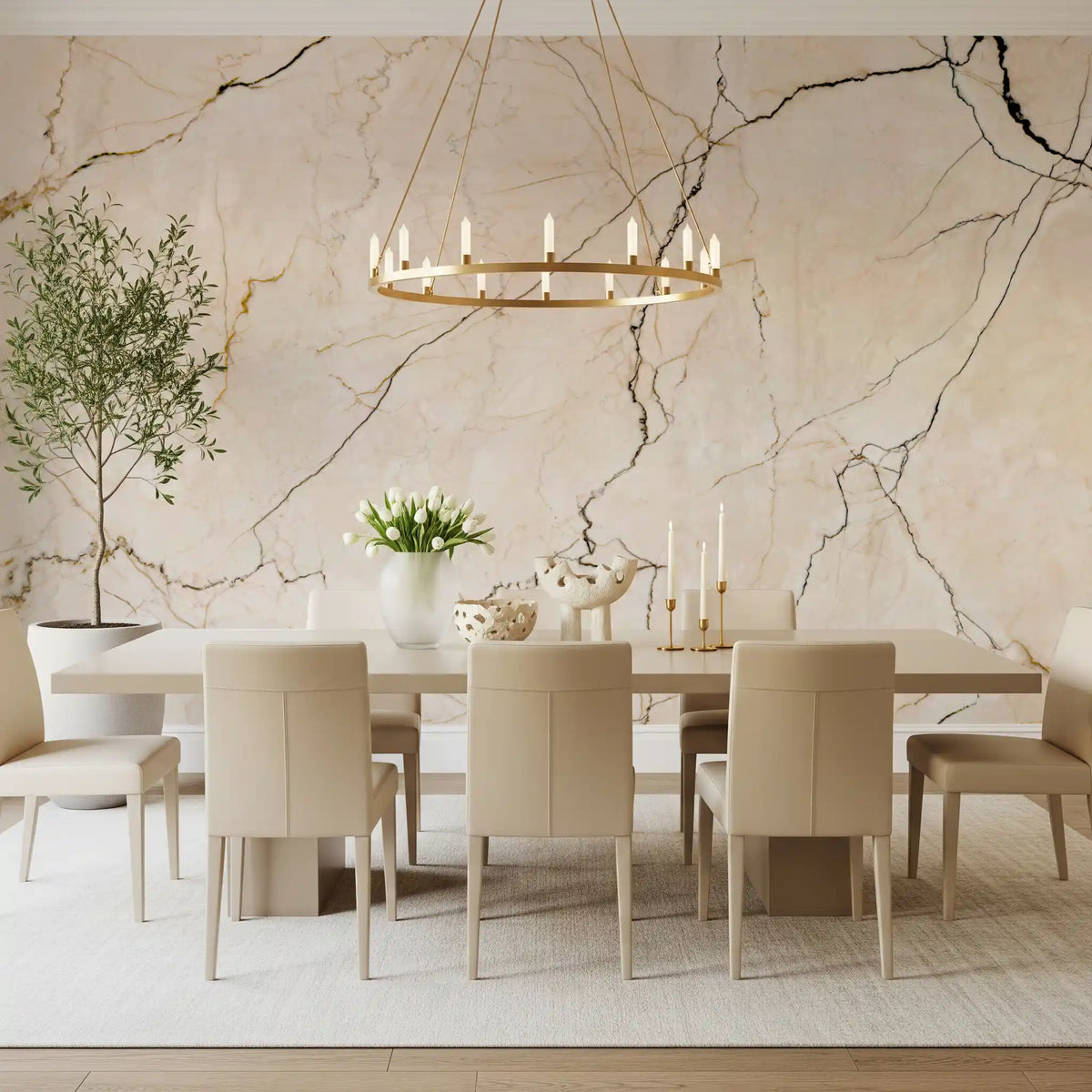 Cream and Charcoal Vein Stone Wall Mural