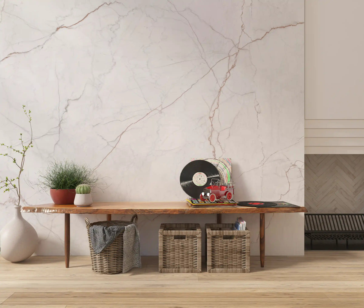 Subtle Rose Veined Marble Wall Mural