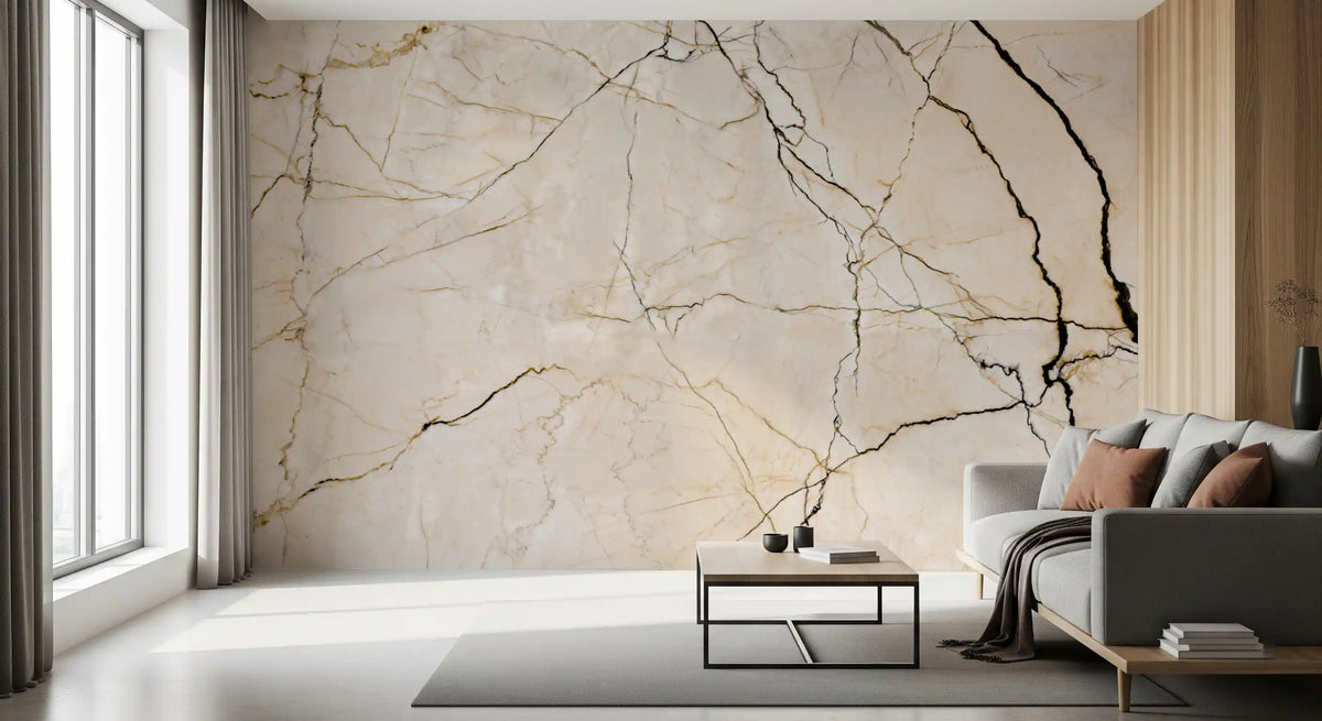 Cream and Black Marble Vein Wall Mural