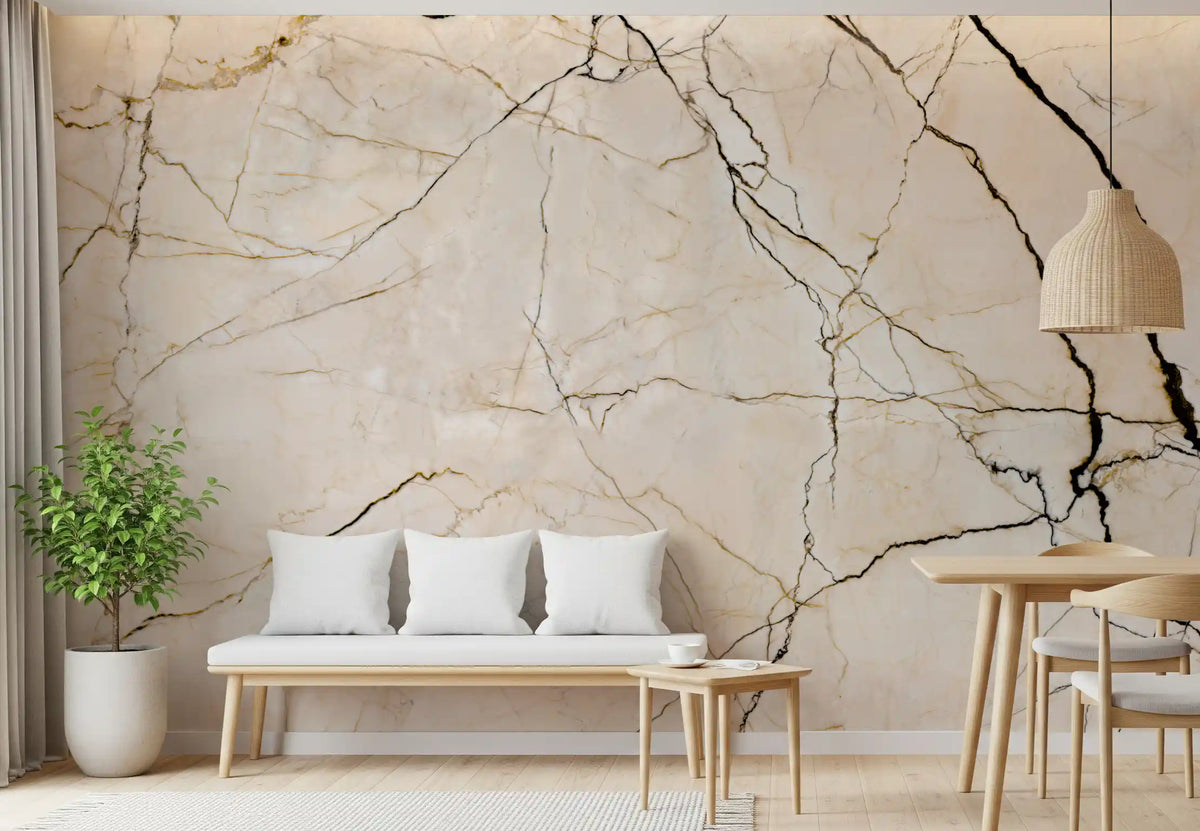 Cream and Black Marble Vein Wall Mural