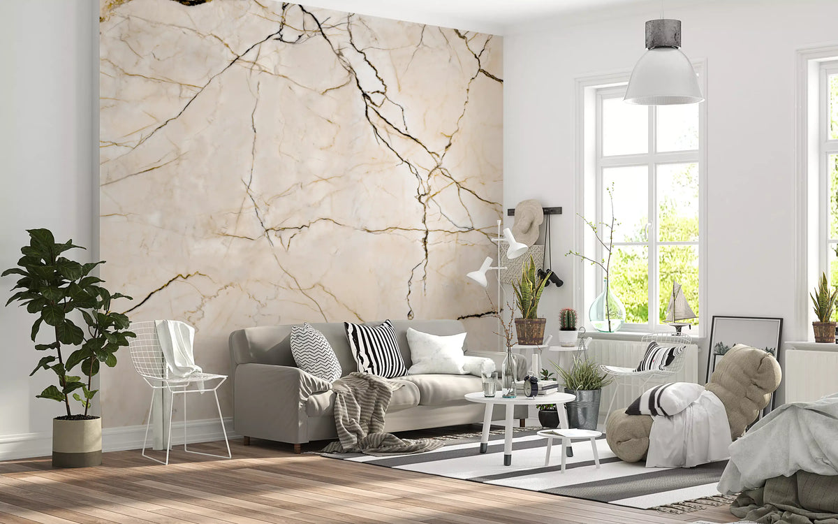 Cream and Black Marble Vein Wall Mural
