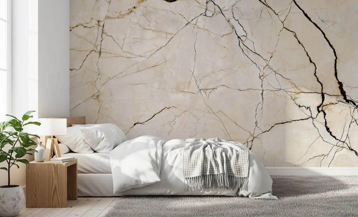 Cream and Black Marble Vein Wall Mural