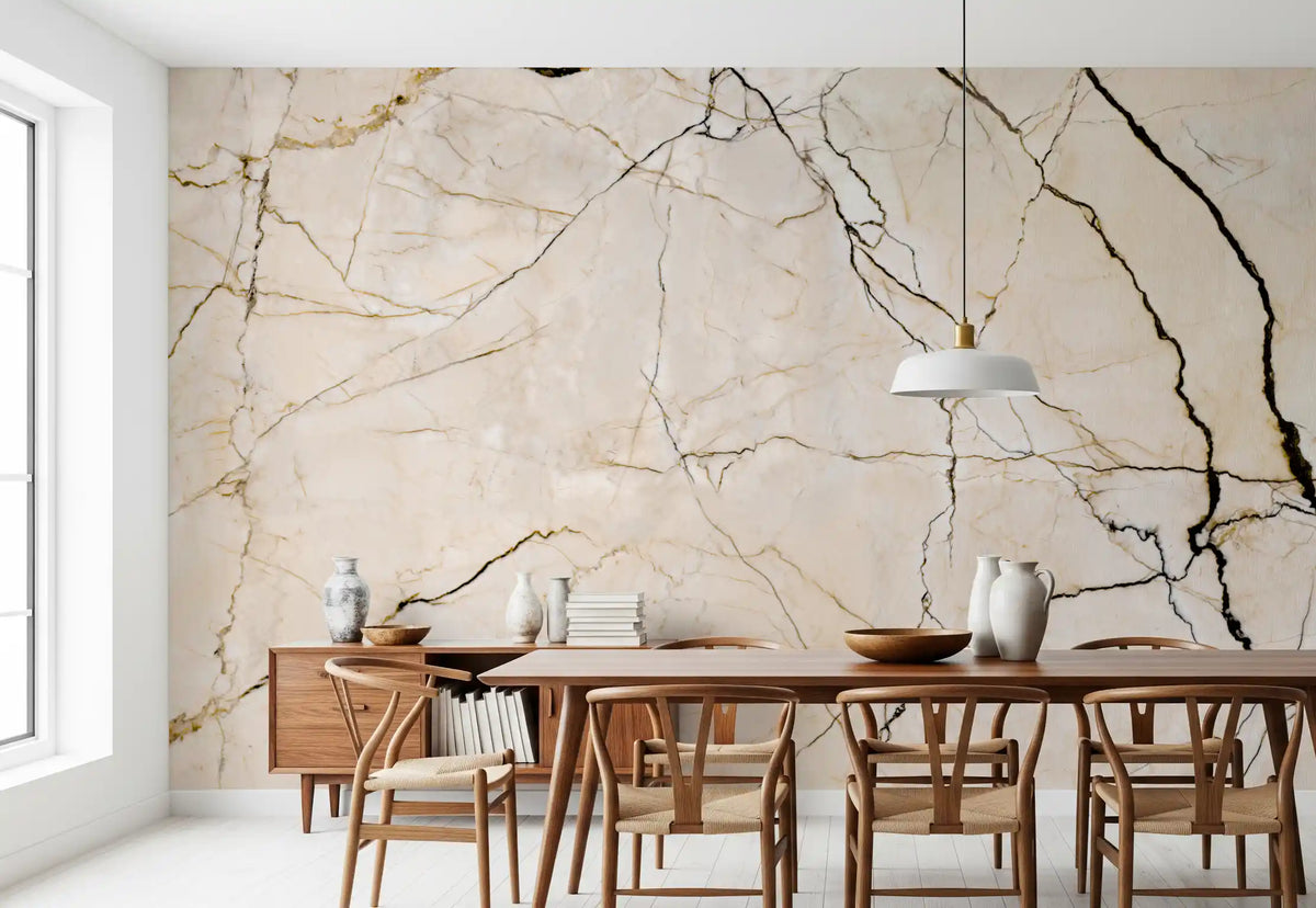 Cream and Black Marble Vein Wall Mural