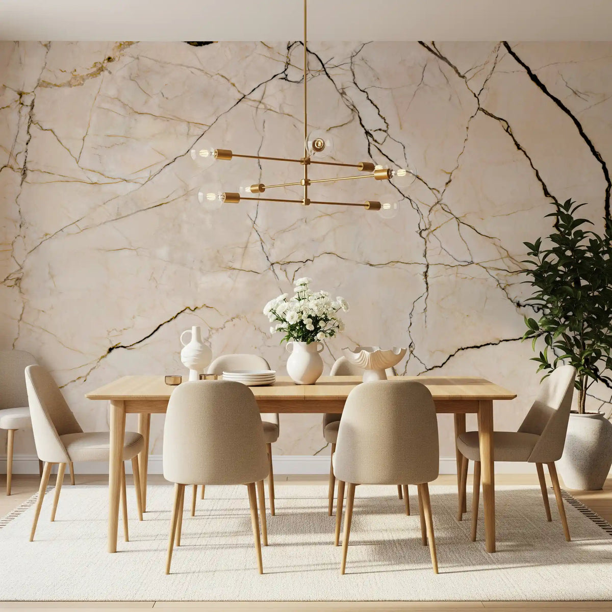 Cream and Black Marble Vein Wall Mural