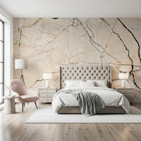 Cream and Black Marble Vein Wall Mural