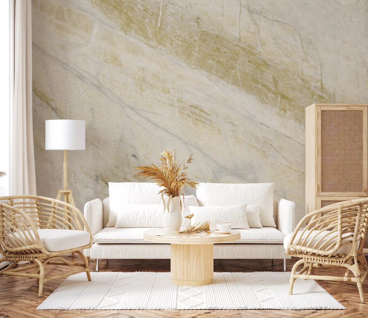 Golden Veined Calacatta Marble Wall Mural