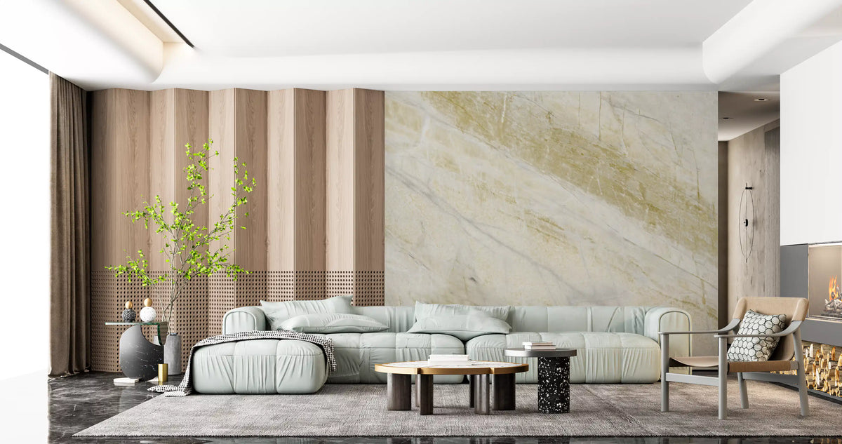 Golden Veined Calacatta Marble Wall Mural