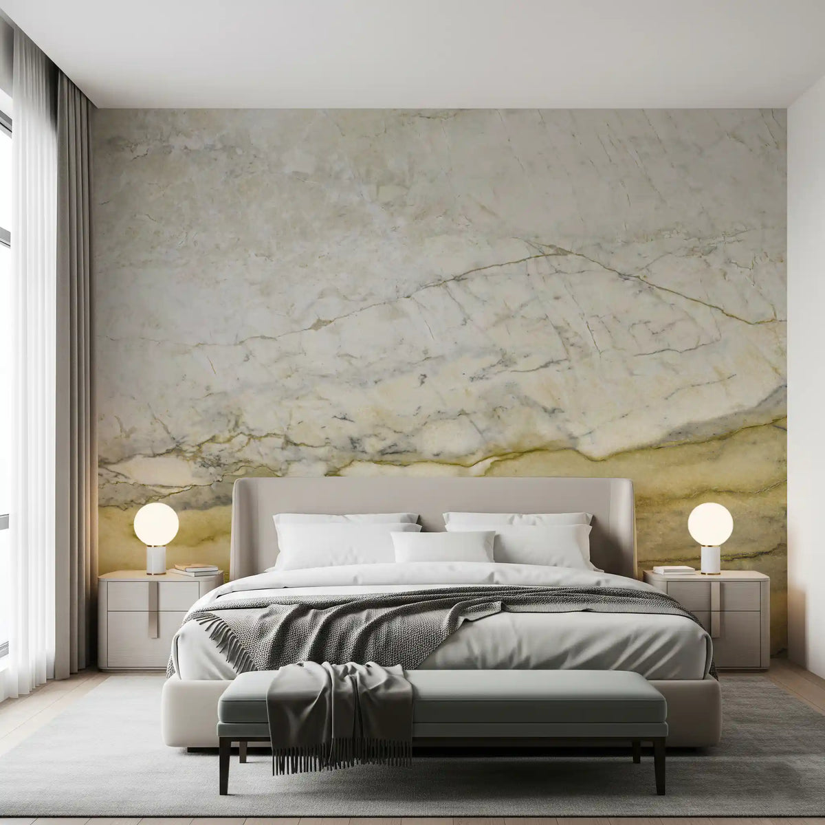 Golden Veined Cream Stone Wall Mural