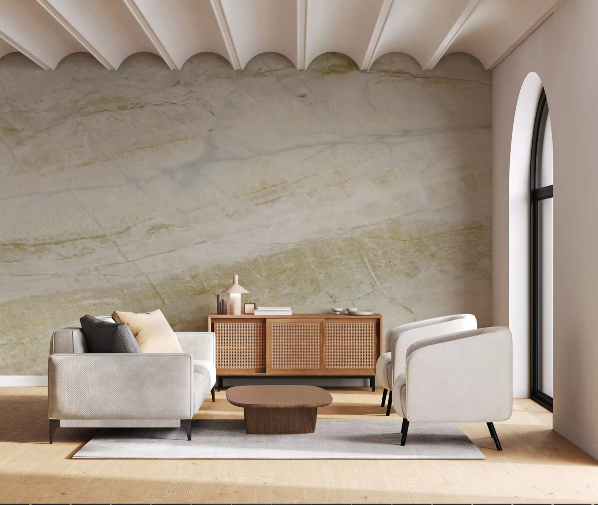 Golden Veined Cream Stone Texture Wall Mural