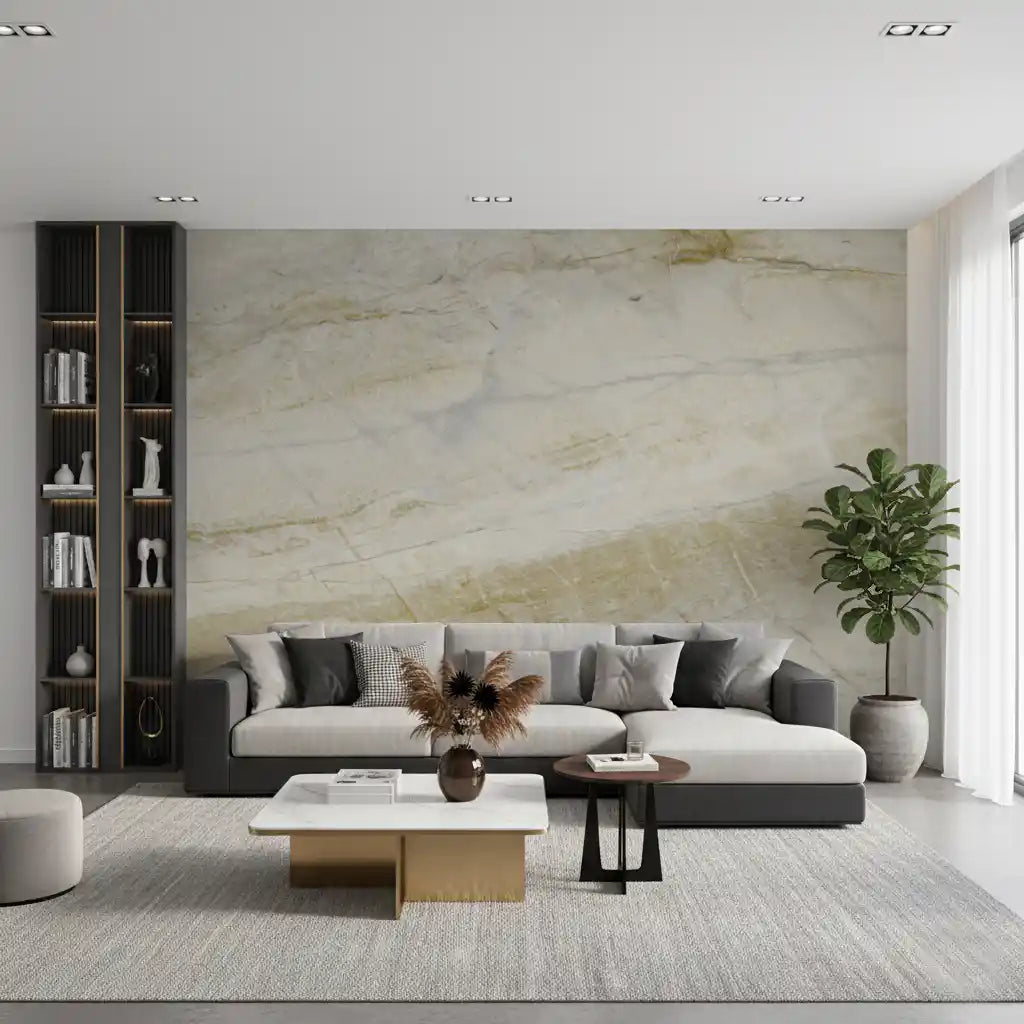Golden Veined Cream Stone Texture Wall Mural