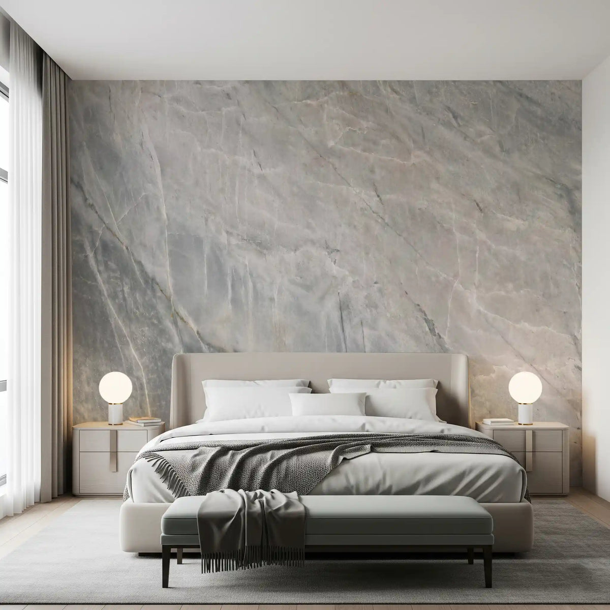 Serene Grey Marble Slab Texture Wall Mural