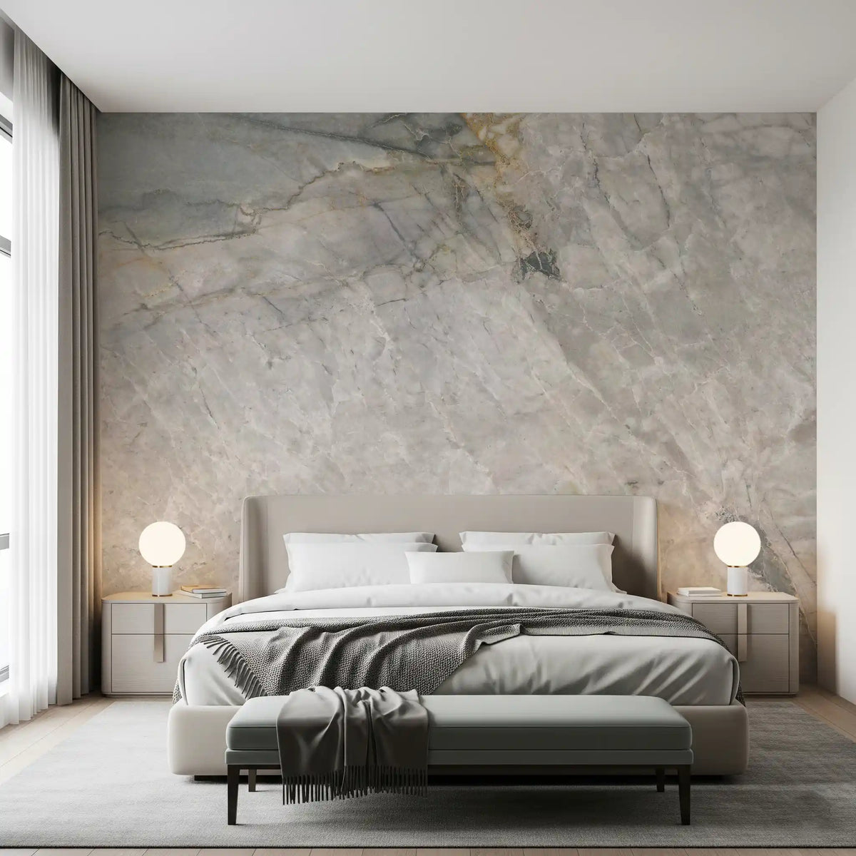 Natural Grey Stone Slab Pattern Wall Mural