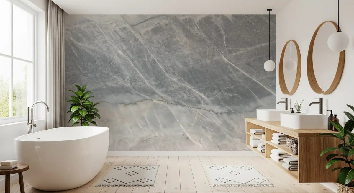 Cool Grey Marble Veined Stone Texture Wall Mural